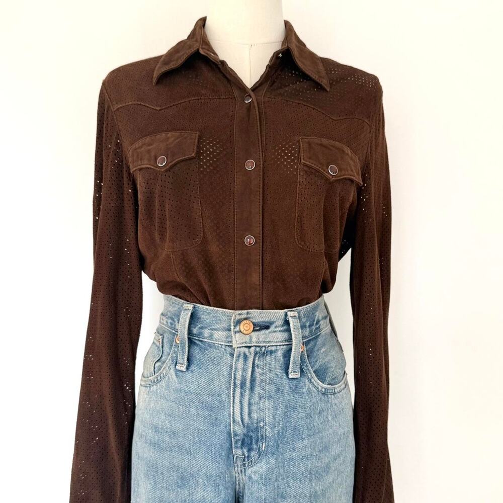 VINTAGE BROWN SUEDE WESTERN BUTTON UP TOP